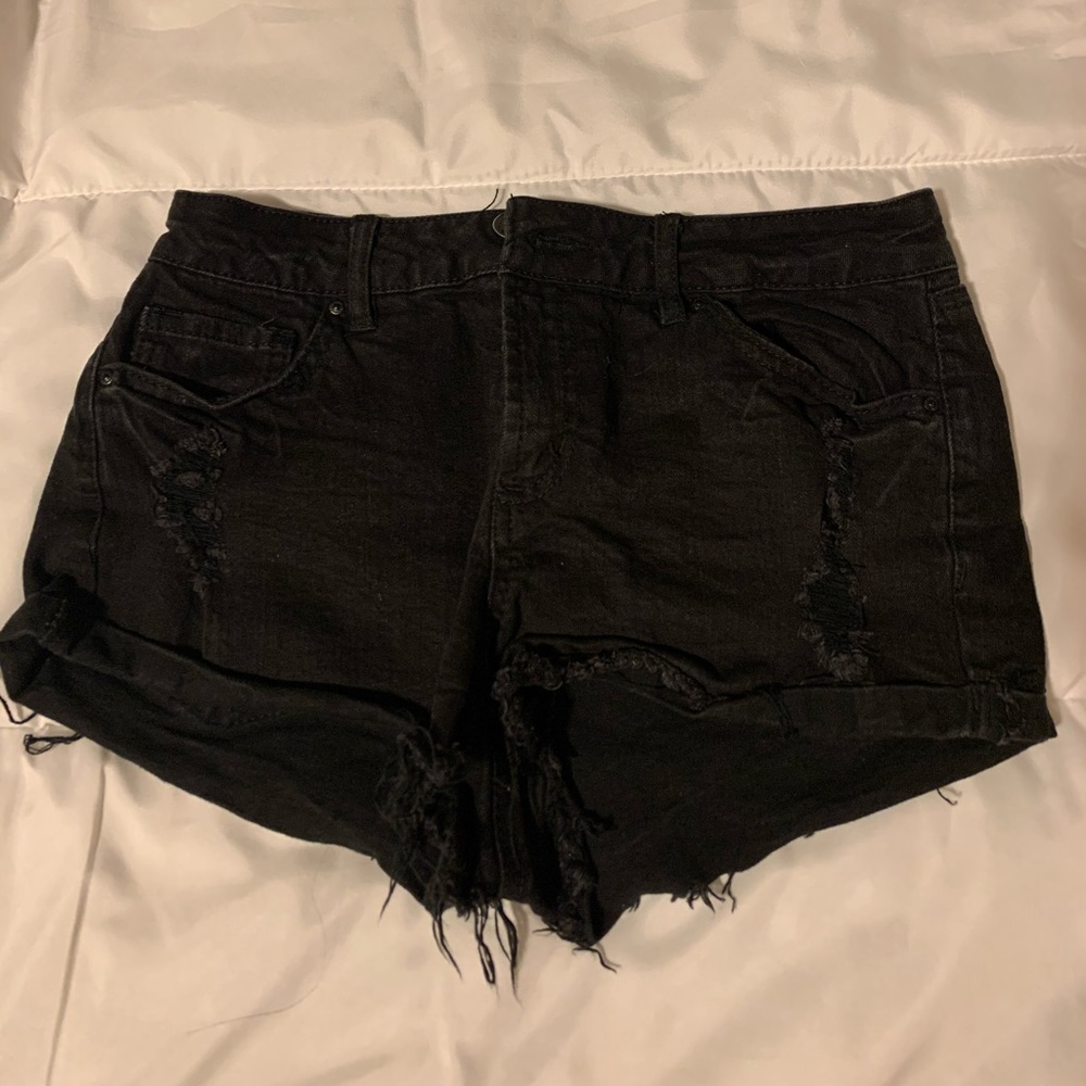 Black Ripped Jean Shorts